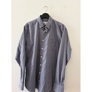 Peter Millar Men's Large Blue White Plaid Check Button Down Long Sleeve Shirt